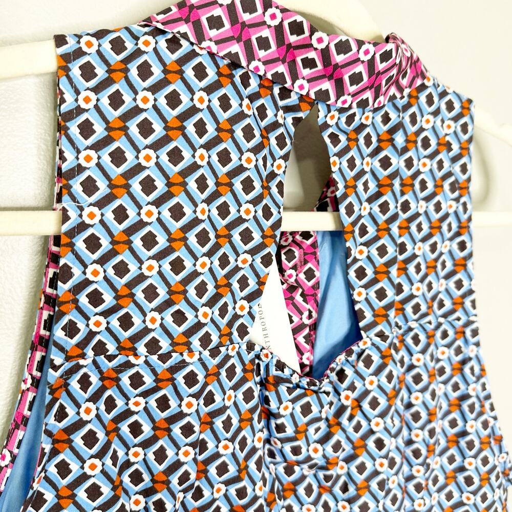 Anthropologie Maeve Womens Buckley Mini Shirt Dress Sleeveless Geometric Blue 16 - Picture 6 of 9